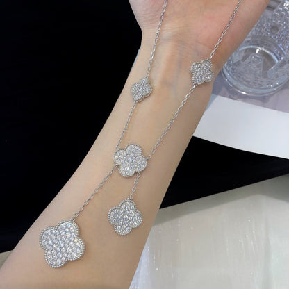 [Perla Lux]CLOVER 5 MOTIFS SILVER DIAMONDS NECKLACE