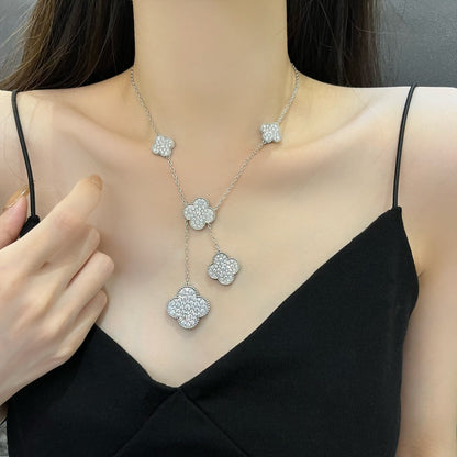 [Perla Lux]CLOVER 5 MOTIFS SILVER DIAMONDS NECKLACE
