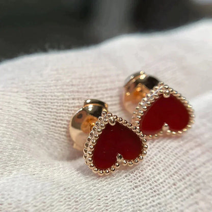 [Perla Lux]HEART CARNELIAN STUD EARRINGS