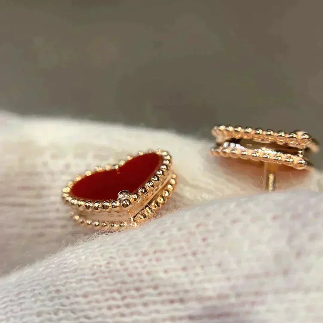 [Perla Lux]HEART CARNELIAN STUD EARRINGS