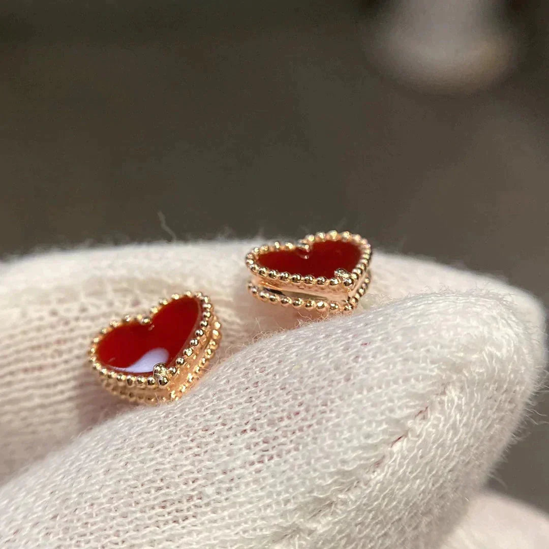 [Perla Lux]HEART CARNELIAN STUD EARRINGS