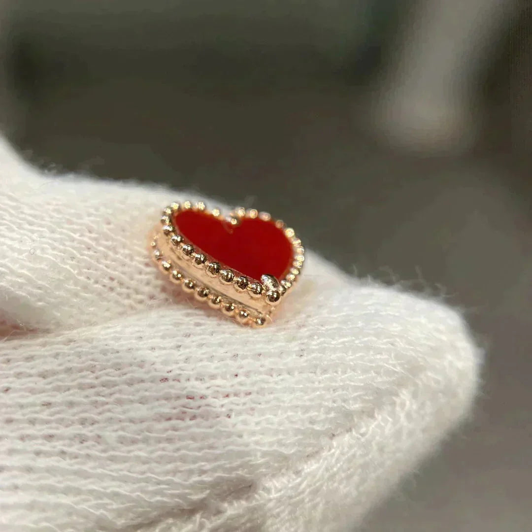 [Perla Lux]HEART CARNELIAN STUD EARRINGS