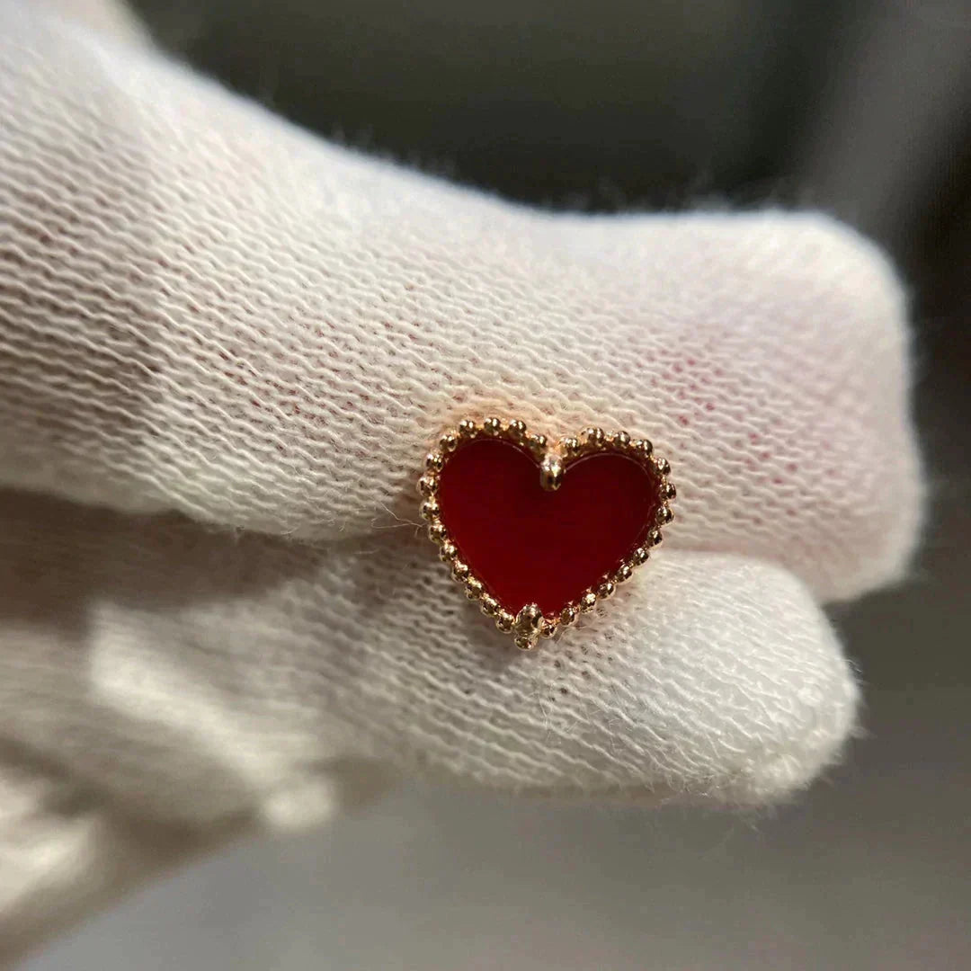 [Perla Lux]HEART CARNELIAN STUD EARRINGS