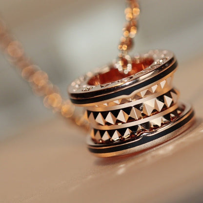 [Perla Lux]ZERO 1 ROCK PEDANT PINK GOLD BLACK NECKLACE