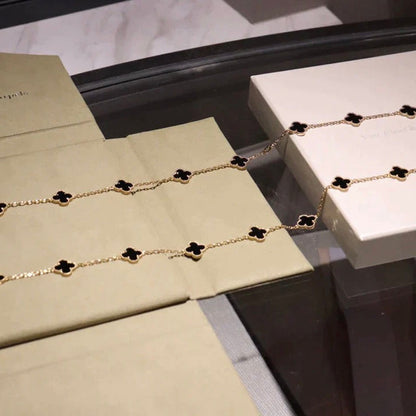 [Perla Lux]CLOVER 20 MOTIFS ONYX NECKLACE