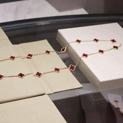 [Perla Lux]CLOVER 20 MOTIFS CARNELIAN NECKLACE