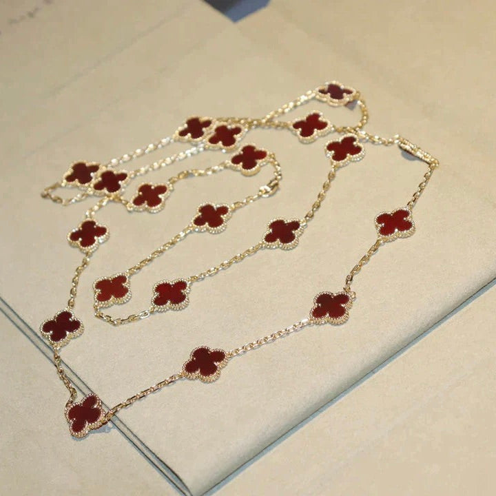 [Perla Lux]CLOVER 20 MOTIFS CARNELIAN NECKLACE