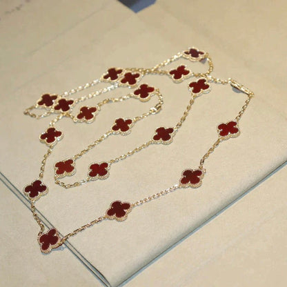 [Perla Lux]CLOVER 20 MOTIFS CARNELIAN NECKLACE