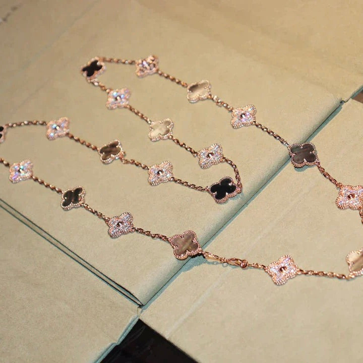 [Perla Lux]CLOVER 20 MOTIFS DARK MOP DIAMOND  NECKLACE