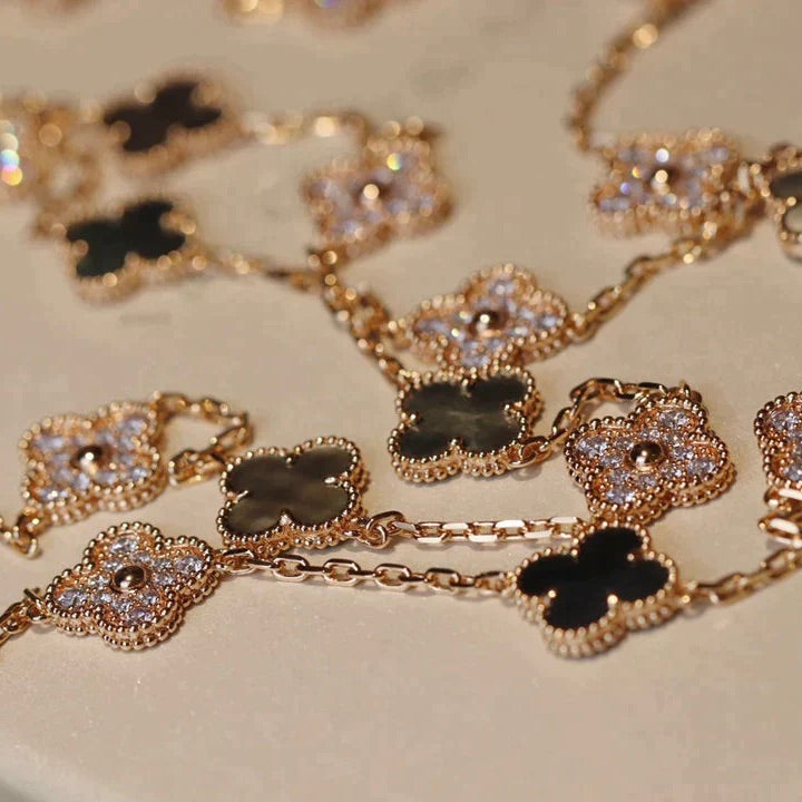 [Perla Lux]CLOVER 20 MOTIFS DARK MOP DIAMOND  NECKLACE