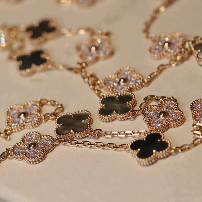 [Perla Lux]CLOVER 20 MOTIFS DARK MOP DIAMOND  NECKLACE