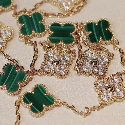 [Perla Lux]CLOVER 20 MOTIFS MALACHITE DIAMOND NECKLACE