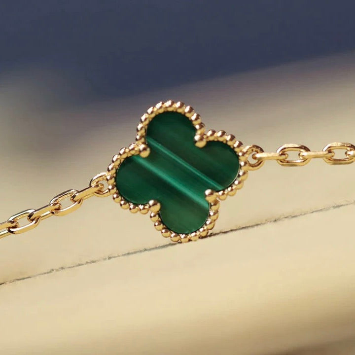 [Perla Lux]CLOVER 20 MOTIFS MALACHITE DIAMOND NECKLACE