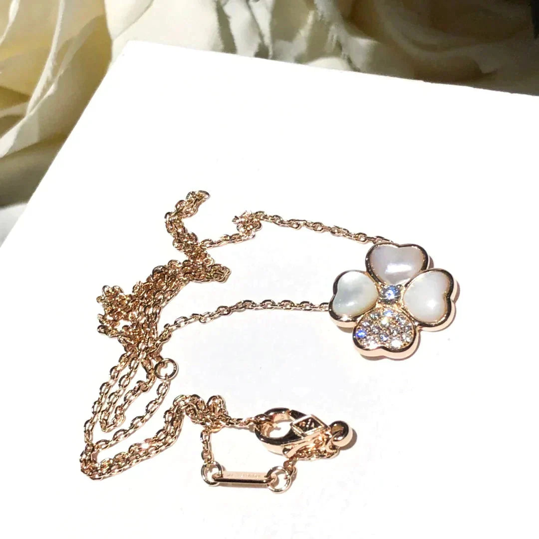 [Perla Lux]CLOVER MOP DIAMOND ROSE GOLD NECKLACE