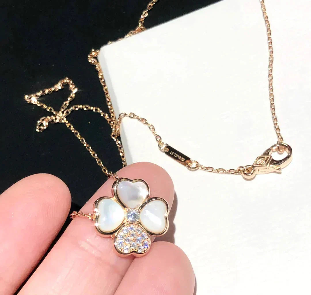 [Perla Lux]CLOVER MOP DIAMOND ROSE GOLD NECKLACE