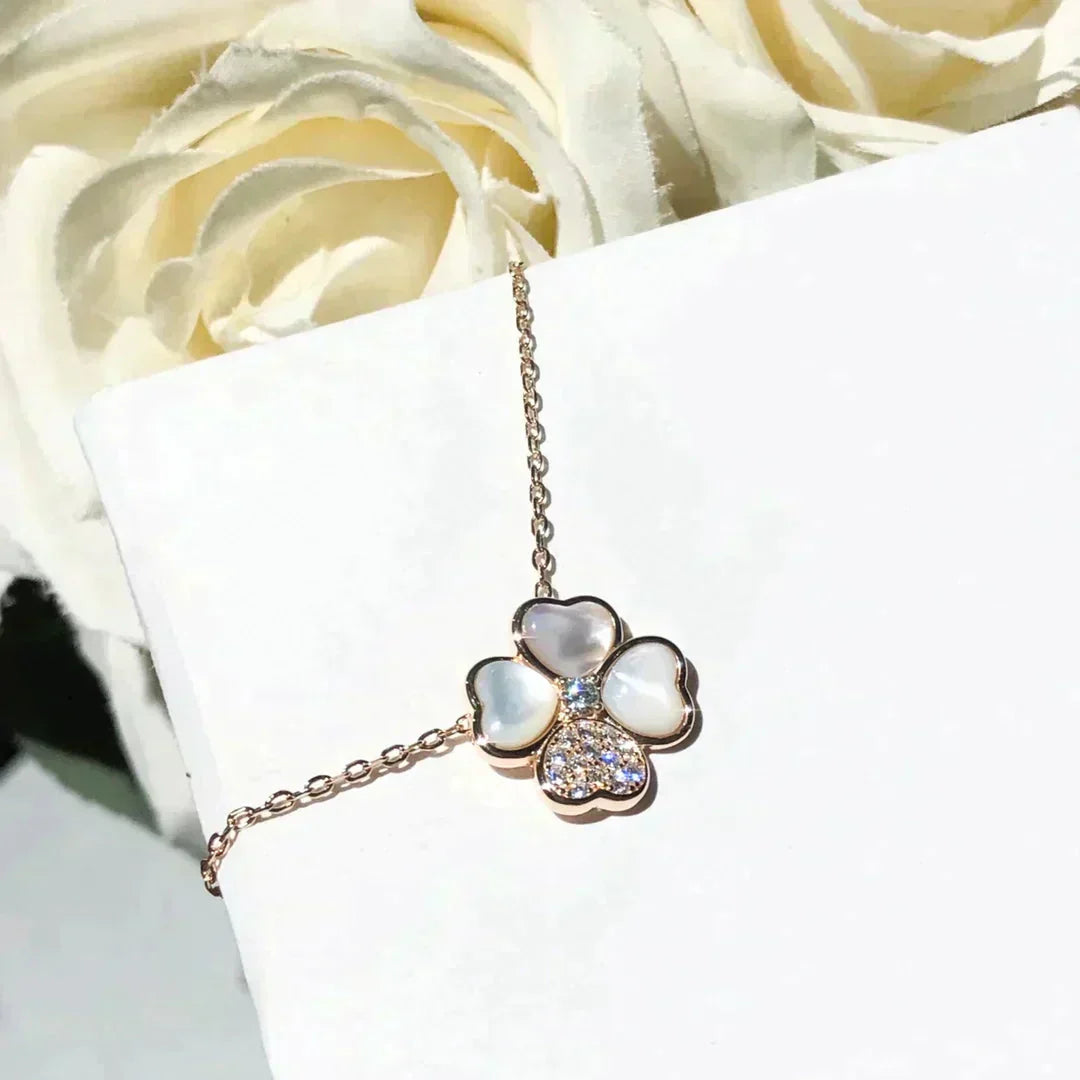 [Perla Lux]CLOVER MOP DIAMOND ROSE GOLD NECKLACE