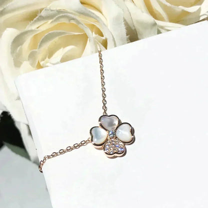 [Perla Lux]CLOVER MOP DIAMOND ROSE GOLD NECKLACE