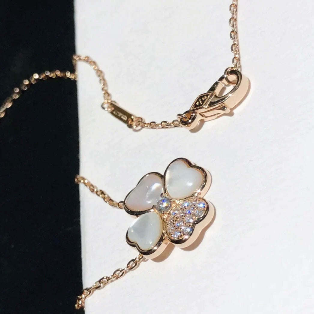 [Perla Lux]CLOVER MOP DIAMOND ROSE GOLD NECKLACE