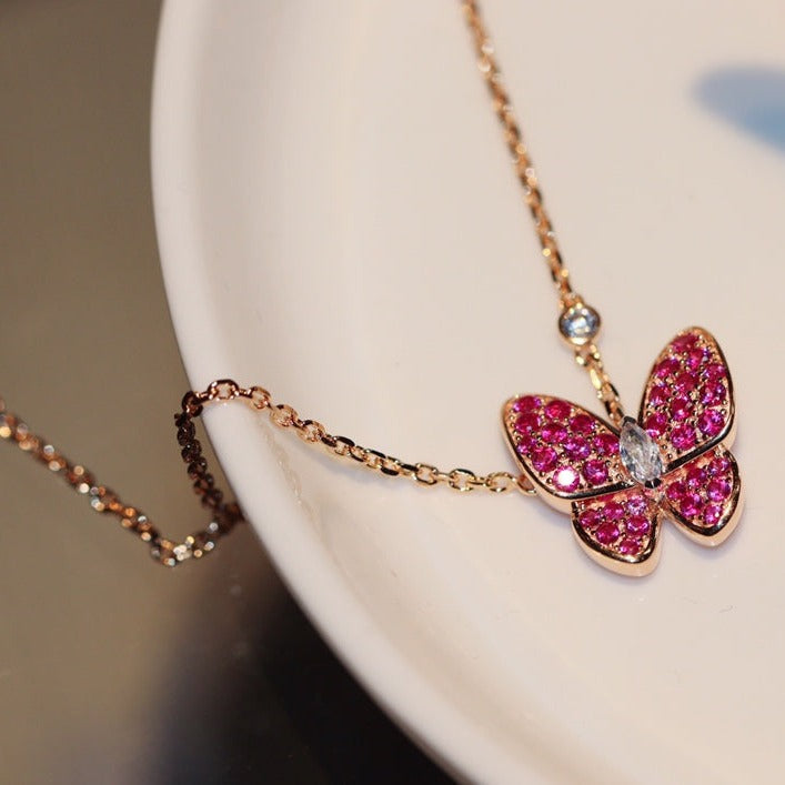 [Perla Lux]BUTTERFLY RED DIAMOND ROSE GOLD NECKLACE