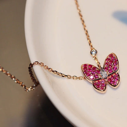 [Perla Lux]BUTTERFLY RED DIAMOND ROSE GOLD NECKLACE