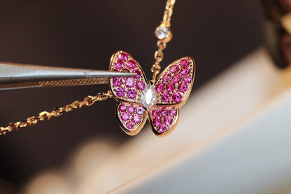 [Perla Lux]BUTTERFLY RED DIAMOND ROSE GOLD NECKLACE