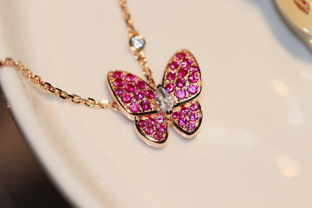 [Perla Lux]BUTTERFLY RED DIAMOND ROSE GOLD NECKLACE