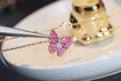 [Perla Lux]BUTTERFLY RED DIAMOND ROSE GOLD NECKLACE