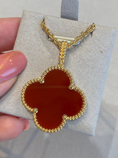 [Perla Lux]CLOVER 25MM NECKLACE GOLD CARNELIAN