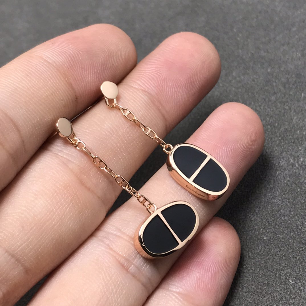 [Perla Lux]CHAINE VERSO BLACK CERAMIC SILVER EARRINGS