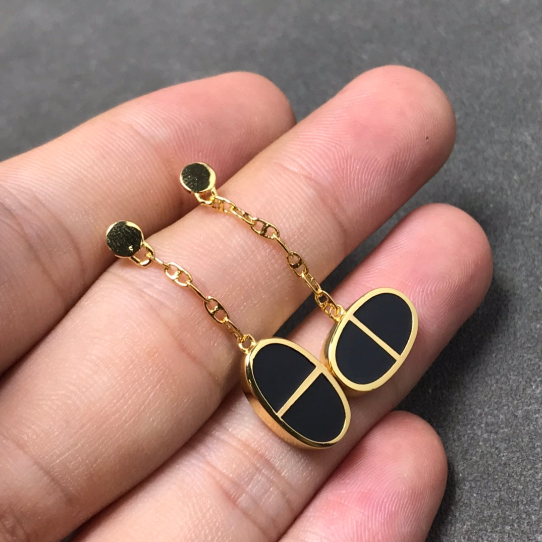 [Perla Lux]CHAINE VERSO BLACK CERAMIC SILVER EARRINGS