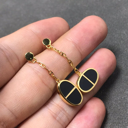 [Perla Lux]CHAINE VERSO BLACK CERAMIC SILVER EARRINGS