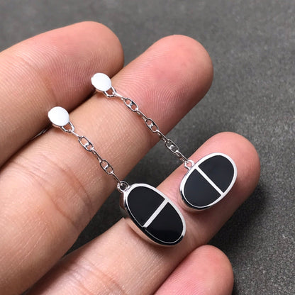 [Perla Lux]CHAINE VERSO BLACK CERAMIC SILVER EARRINGS