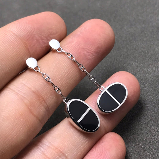 [Perla Lux]CHAINE VERSO BLACK CERAMIC SILVER EARRINGS