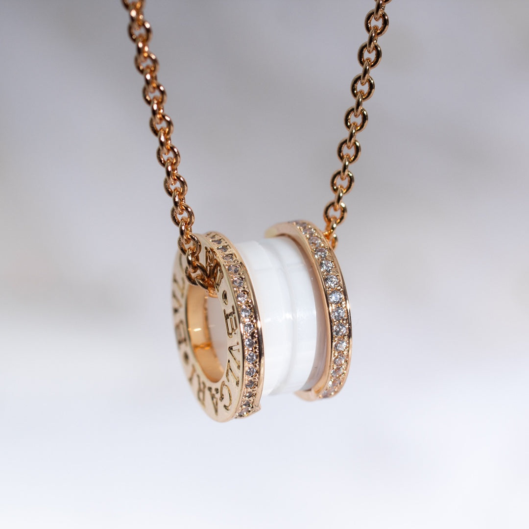 [Perla Lux]ZERO 1 WHITE CERAMIC PINK GOLD DIAMOND NECKLACE