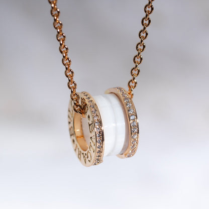 [Perla Lux]ZERO 1 WHITE CERAMIC PINK GOLD DIAMOND NECKLACE