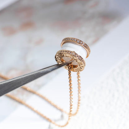 [Perla Lux]ZERO 1 WHITE CERAMIC PINK GOLD DIAMOND NECKLACE