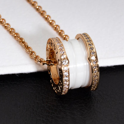[Perla Lux]ZERO 1 WHITE CERAMIC PINK GOLD DIAMOND NECKLACE