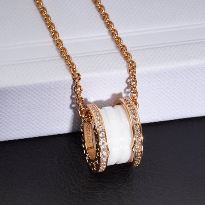 [Perla Lux]ZERO 1 WHITE CERAMIC PINK GOLD DIAMOND NECKLACE