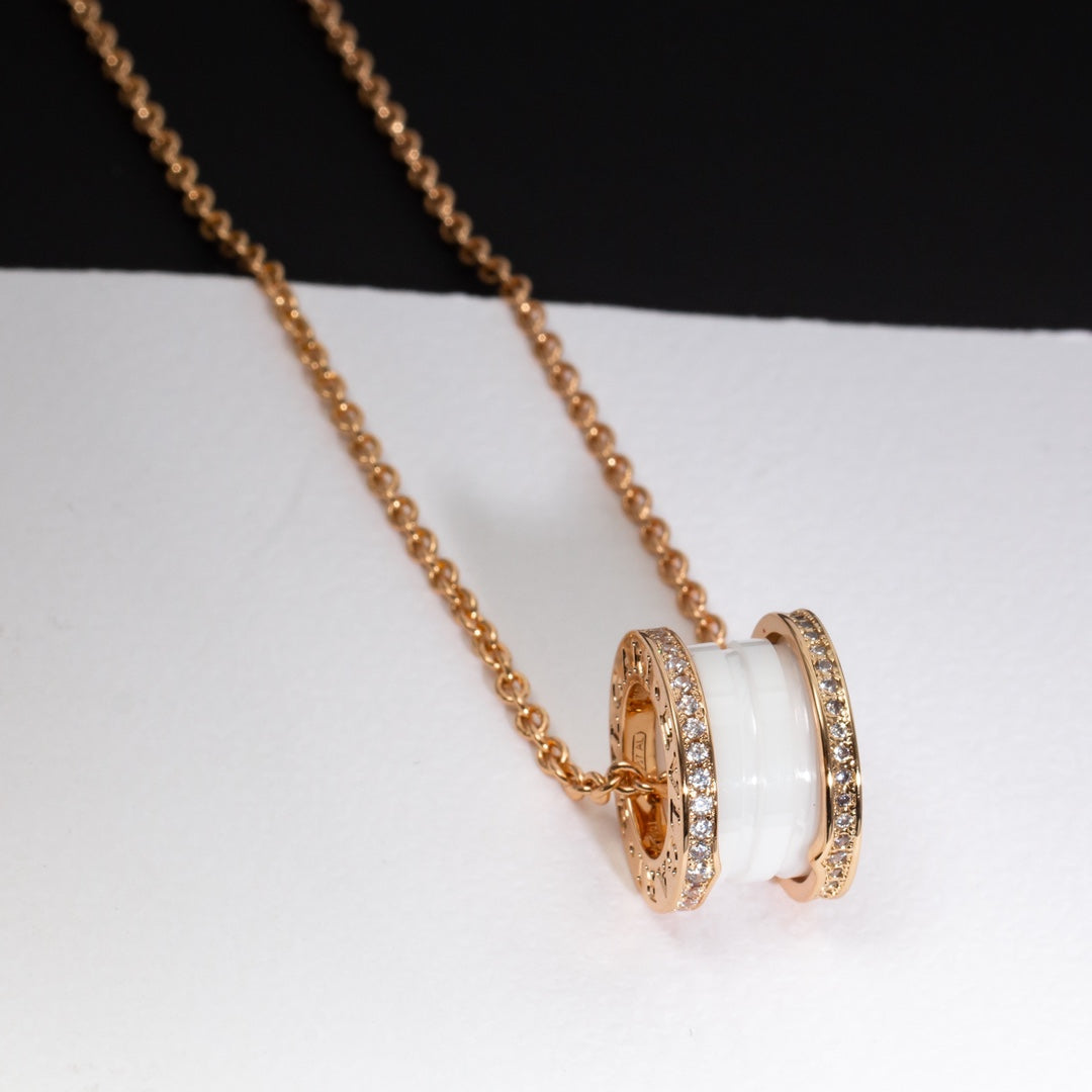 [Perla Lux]ZERO 1 WHITE CERAMIC PINK GOLD DIAMOND NECKLACE