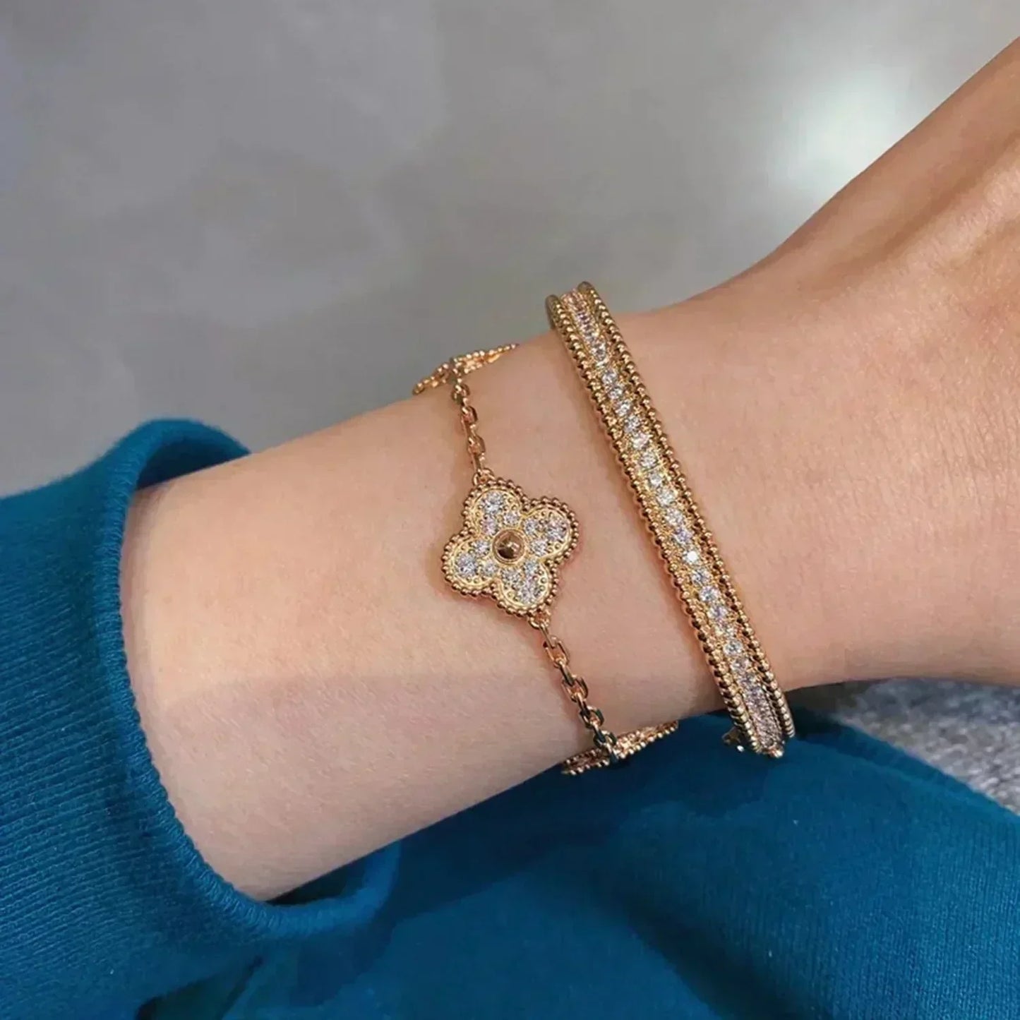 [Perla Lux]CLOVER 5 MOTIFS  FULL DIAMOND BRACELET