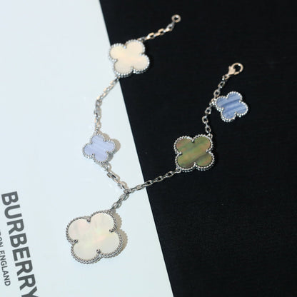 [Perla Lux]CLOVER BRACELET 5 MOTIFS MOP CHALCEDONY SILVER