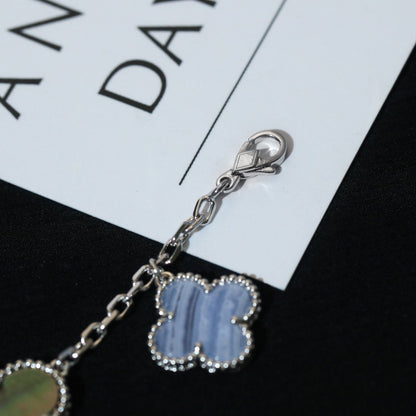 [Perla Lux]CLOVER BRACELET 5 MOTIFS MOP CHALCEDONY SILVER