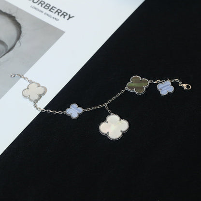 [Perla Lux]CLOVER BRACELET 5 MOTIFS MOP CHALCEDONY SILVER
