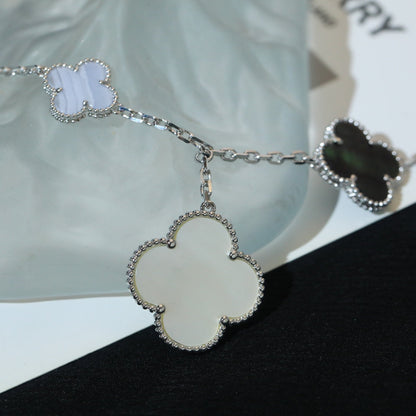 [Perla Lux]CLOVER BRACELET 5 MOTIFS MOP CHALCEDONY SILVER