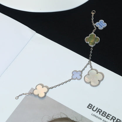 [Perla Lux]CLOVER BRACELET 5 MOTIFS MOP CHALCEDONY SILVER