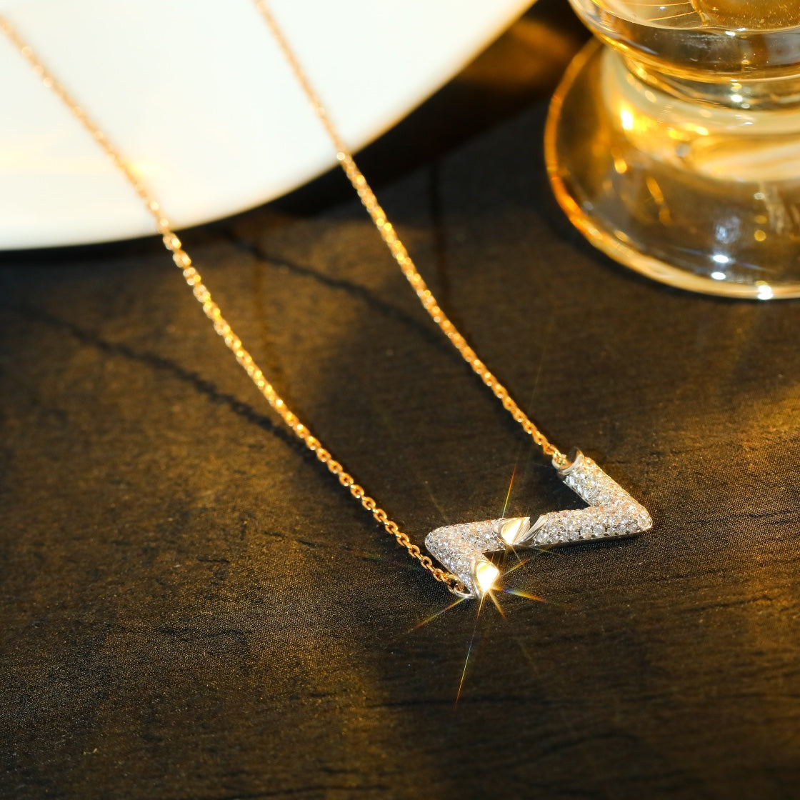 [Perla Lux]VOLT SILVER DIAMOND PEDANT NECKLACE