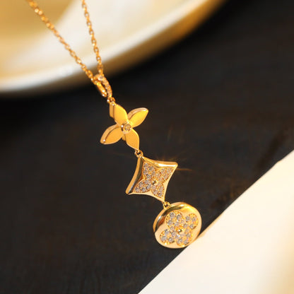 [Perla Lux]STAR AND SUN DIAMOND PINK GOLD NECKLACE