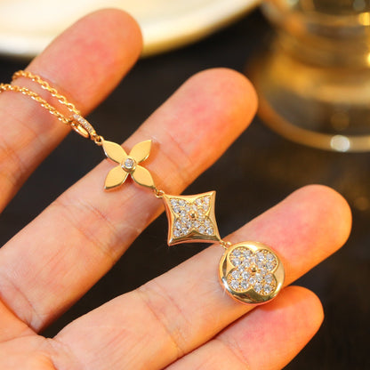 [Perla Lux]STAR AND SUN DIAMOND PINK GOLD NECKLACE