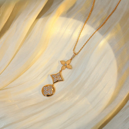 [Perla Lux]STAR AND SUN DIAMOND PINK GOLD NECKLACE