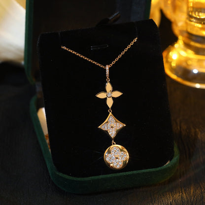 [Perla Lux]STAR AND SUN DIAMOND PINK GOLD NECKLACE